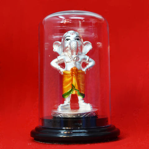 999 Pure Silver Circular Bal Ganesha with Orange Clothing - PAAIE