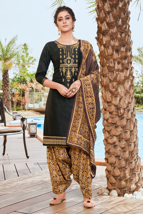 Silk Cotton Suit With Patiala Salwar and Fancy Dupatta (122) - PAAIE