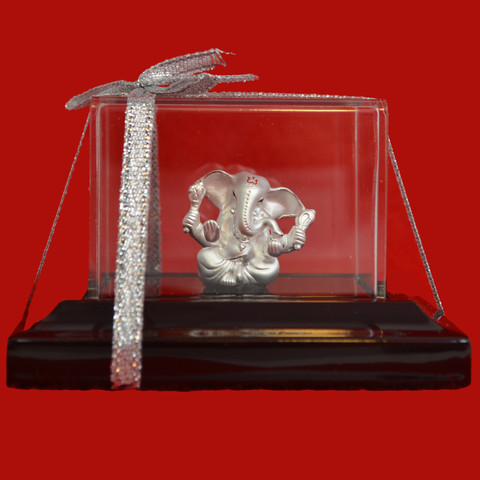 999 Pure Silver Small Ganesha Idol in Rectangular Base - PAAIE