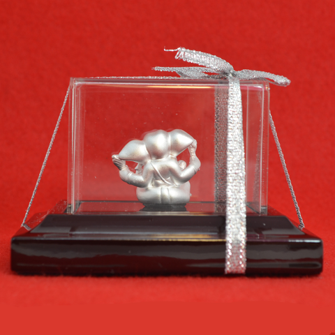 999 Pure Silver Small Ganesha Idol in Rectangular Base - PAAIE