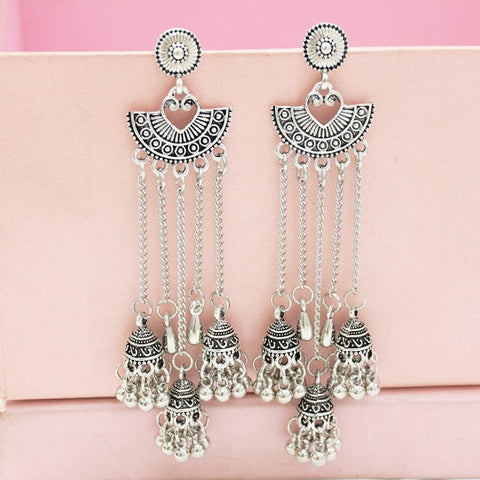 Silver Oxidized Black Color Traditional Jhumki Earrings (E217)