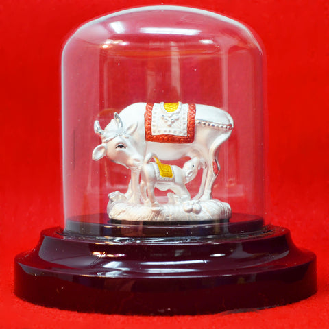 999 Pure Silver Cow and Calf Idol in Oval Base - PAAIE
