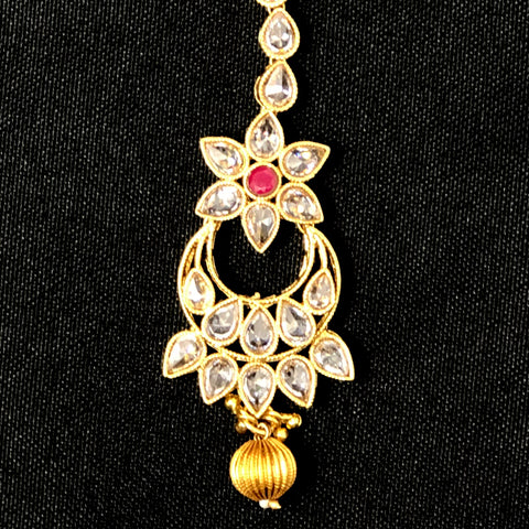 Chandbali Bejeweled Ruby Maang Tika - PAAIE