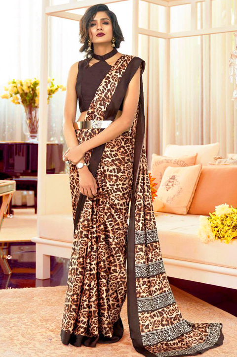 Leopard Print Crepe Saree - PAAIE