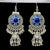 Dark Blue Long Dangle Oxidized Earrings with Jhumki - PAAIE