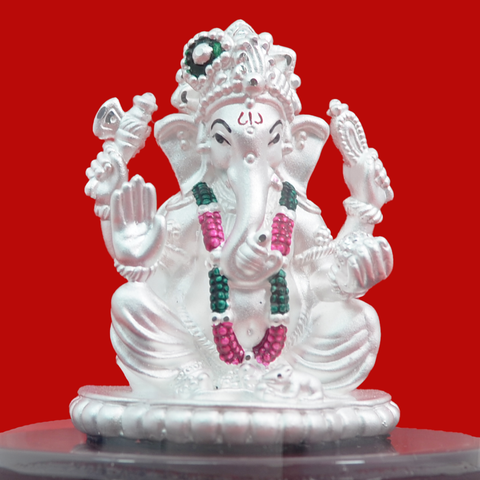 999 Pure Silver Large Ganesha with A Garland - PAAIE