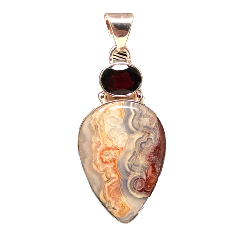 925 Crazy Lace Agate and Garnet Sterling Silver Pendant - PAAIE
