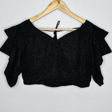 Womens Readymade Black Color Round Neck Ruffle Sleeve Saree Blouse (D1201)