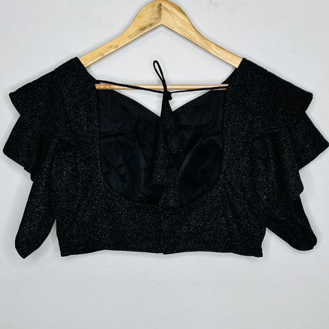 Womens Readymade Black Color Round Neck Ruffle Sleeve Saree Blouse (D1201)