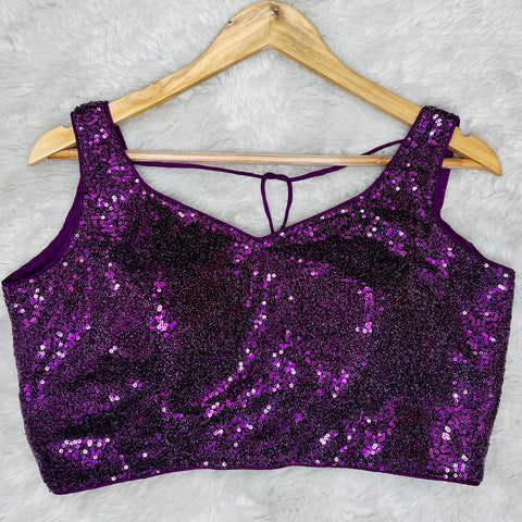Purple Colored Designer Velvet Sequins Blouse For Wedding & Party Wear (D1209)