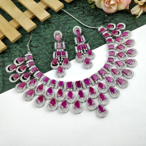 Designer American Diamond & Ruby Necklace with Earrings (D711)