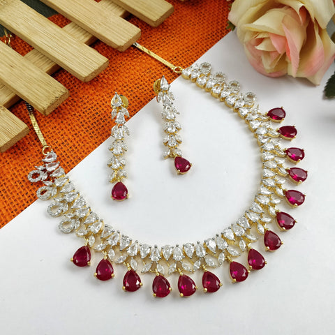 American Diamond and Semi-Precious Designer Ruby Necklace Set (D712)