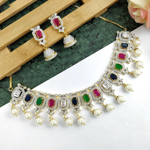 American Diamond and Semi-Precious Multicolor Designer Necklace Set (D713)