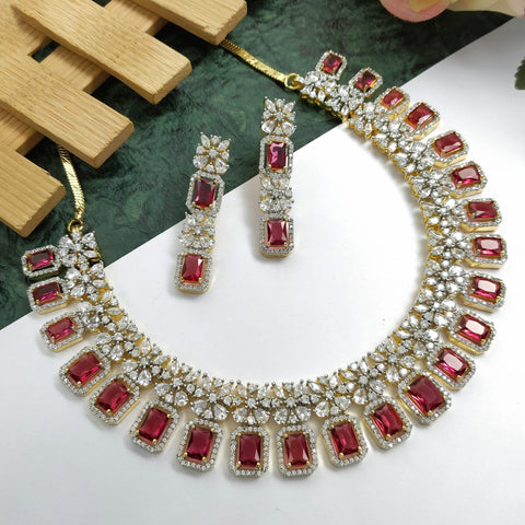 American Diamond and Semi-Precious Designer Ruby Necklace Set (D714)