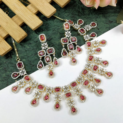 American Diamond and Semi-Precious Designer Ruby Necklace Set (D715)
