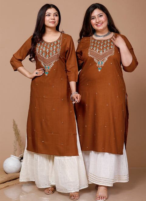 Designer Brown Color Indian Ethnic Kurti in Fancy For Casual Wear (D842)