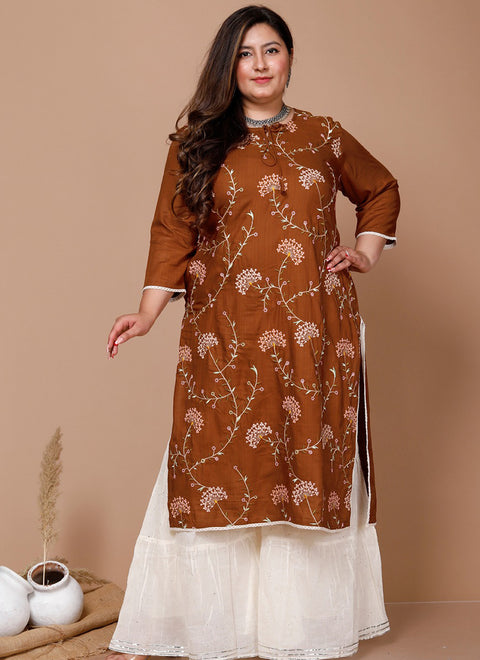 Designer Brown Color Indian Ethnic Kurti in Fancy For Casual Wear (D843)