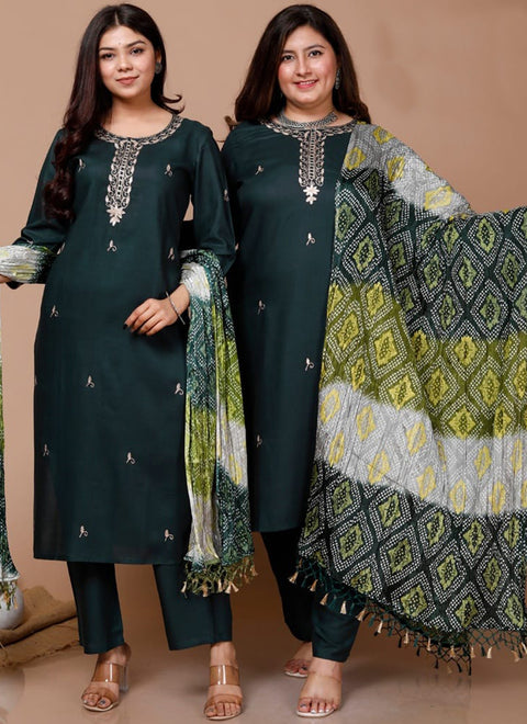 Marvellous Peacock Green Rayon Dobby Suit With Pant & Dupatta For Casual Wear  (D844)