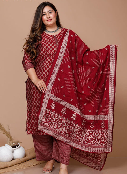 Marvellous Maroon  Muslin Suit With Pant & Dupatta For Casual Wear (D845)