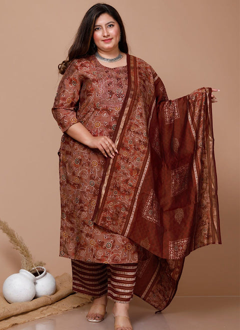 Marvellous Red Color Muslin Suit With Pant & Dupatta For Casual Wear (D851)