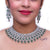 Designer Semi-Precious American Diamond & Green Emerald Necklace with Earrings (D465)