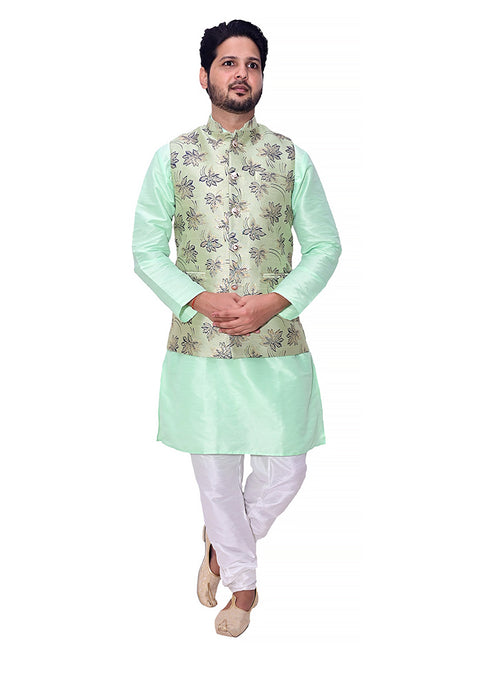 Designer Men's Festive Nehru Jacket/Waistcoat in Green/Blue Color (D91)