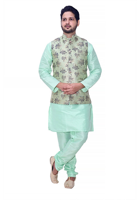 Designer Men's Festive Nehru Jacket/Waistcoat in Green/Blue Color (D91)