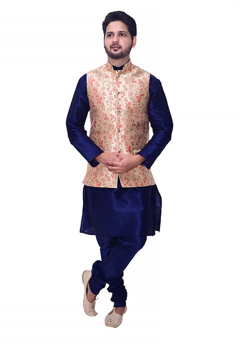 Designer Men's Festive Nehru Jacket/Waistcoat in Golden/Red Color (D88)