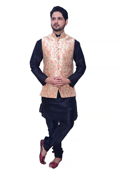 Designer Men's Festive Nehru Jacket/Waistcoat in Golden/Red Color (D88)