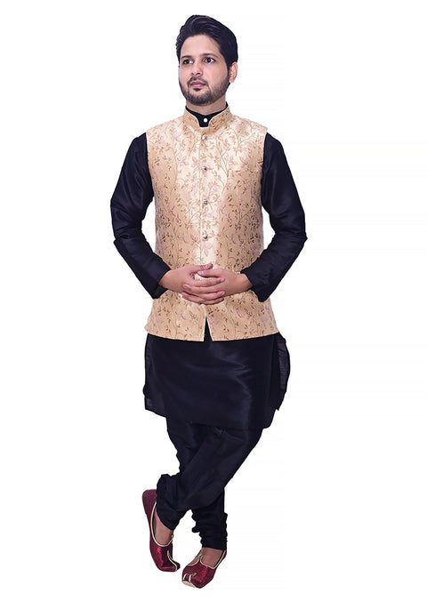 Designer Men's Festive Nehru Jacket/Waistcoat in Golden/Pink Color (D89)