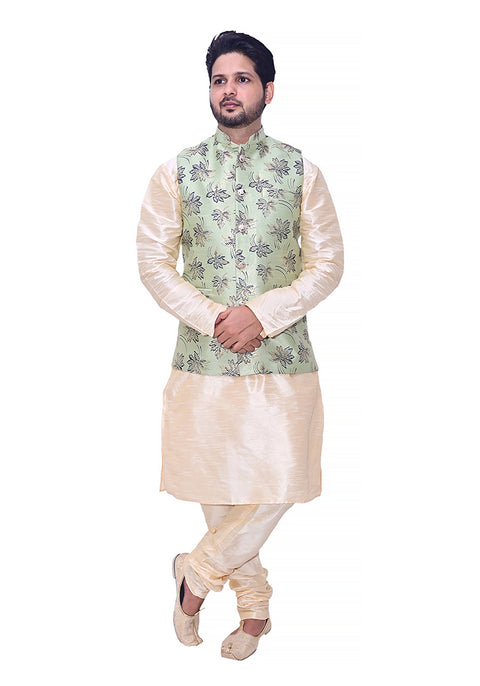 Designer Men's Festive Nehru Jacket/Waistcoat in Green/Blue Color (D91)