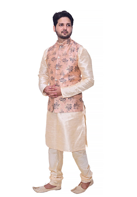 Designer Men's Festive Nehru Jacket/Waistcoat in Peach/Blue Color (D90)