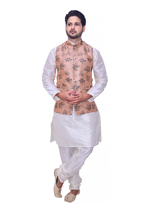 Designer Men's Festive Nehru Jacket/Waistcoat in Peach/Blue Color (D90)