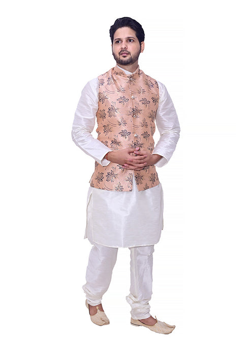 Designer Men's Festive Nehru Jacket/Waistcoat in Peach/Blue Color (D90)