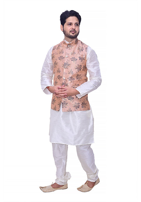 Designer Men's Festive Nehru Jacket/Waistcoat in Peach/Blue Color (D90)