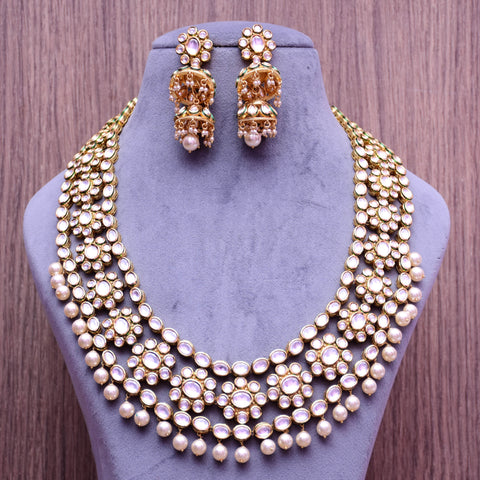Designer Royal Kundan Pearl Beaded Long Necklace with Earrings (D594)