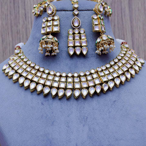 Designer Royal Kundan Necklace with Kanauti Earrings & Mangtikka (D595)