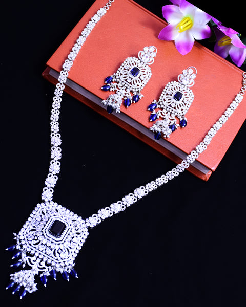 Designer Semi-Precious American Diamond & Blue Shpphire Pendant Set (D683)