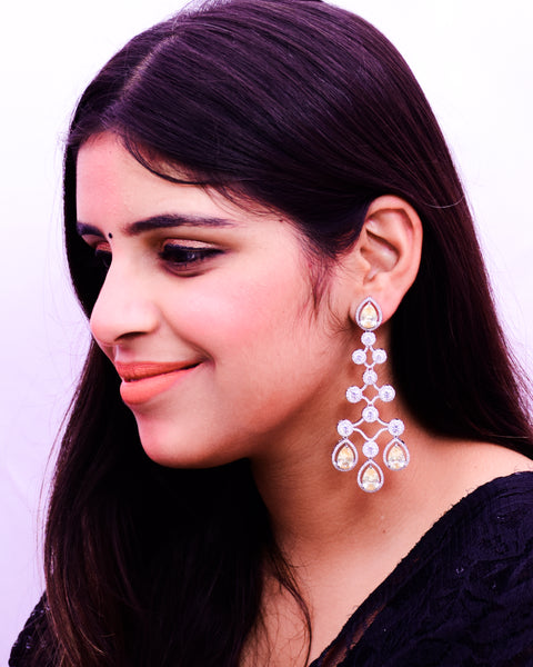 American Diamond Designer Earrings With Yellow Stone (E644)