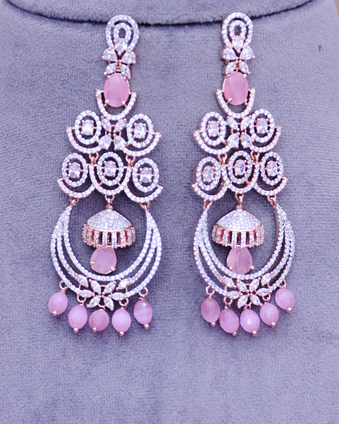 Floral Shaped Silver Tone American Diamond Dangle Earrings For Women (E642)