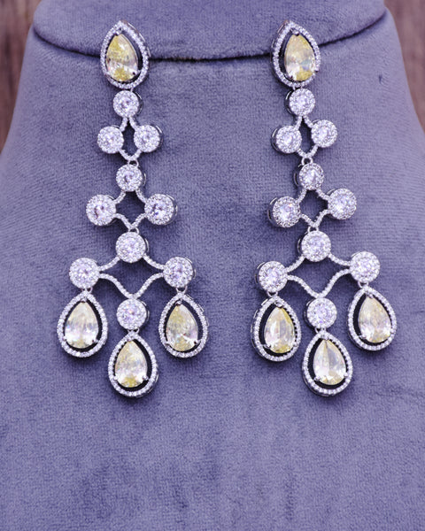 American Diamond Designer Earrings With Yellow Stone (E644)