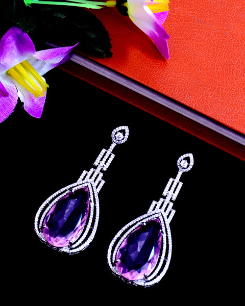 American Diamond Designer Earrings With Pink Color Stone For Women (E656)