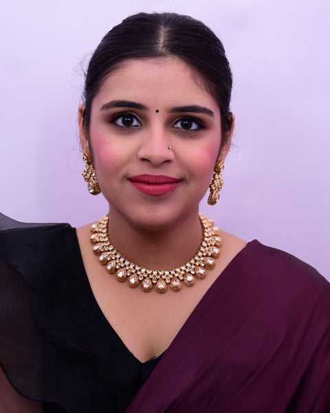 Designer Gold Plated Royal Kundan Necklace with Earrings (D652)