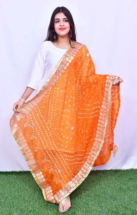 Fashionable Women's Orange Bandhej Dupatta/Chunni For Casual, Party (D24)