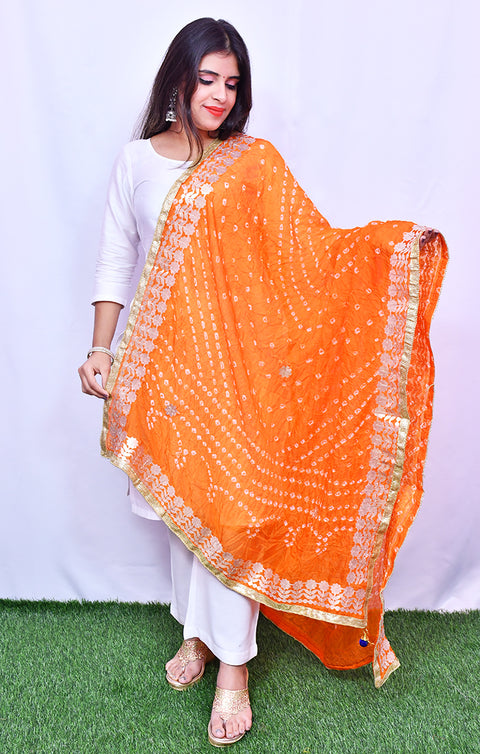 Fashionable Women's Orange Bandhej Dupatta/Chunni For Casual, Party (D24)