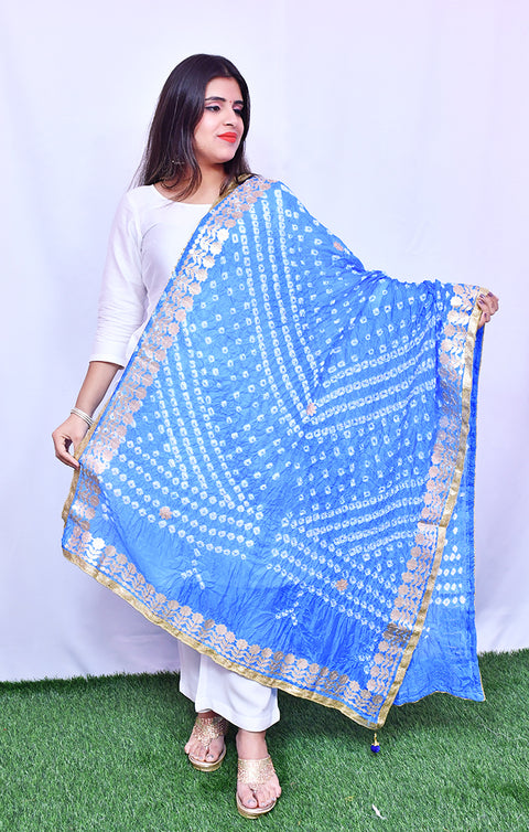 Fashionable Women's Sky Blue Bandhej Dupatta/Chunni For Casual, Party (D30)