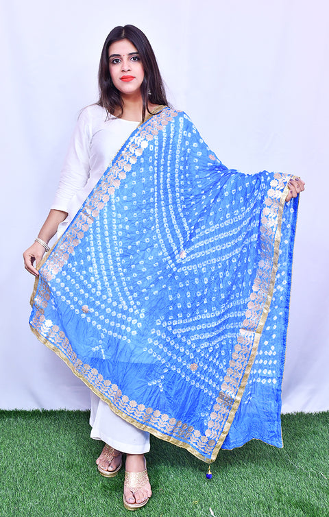 Fashionable Women's Sky Blue Bandhej Dupatta/Chunni For Casual, Party (D30)