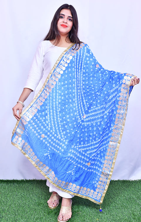 Fashionable Women's Sky Blue Bandhej Dupatta/Chunni For Casual, Party (D30)