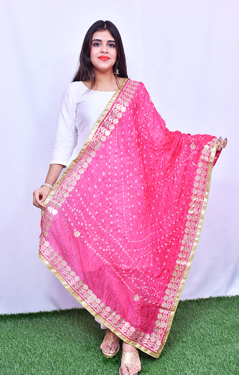 Fashionable Women's Pink Bandhej Dupatta/Chunni For Casual, Party (D26)