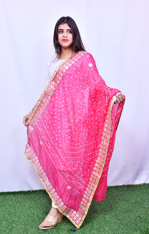Fashionable Women's Pink Bandhej Dupatta/Chunni For Casual, Party (D26)
